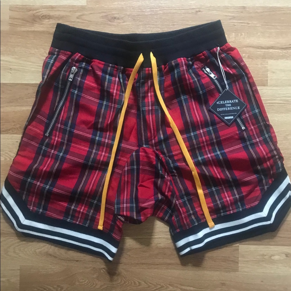 Civil Regime Drop Crotch Red Tartan Plaid Shorts